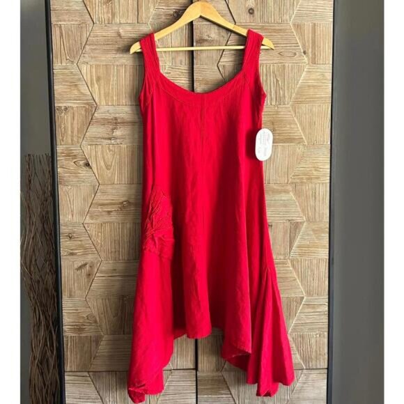 NWT Womens Midi Dress Sz Small Red Shark Bite Hem Bohochic - Picture 4 of 5
